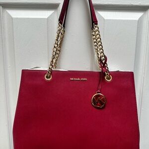 Michael Kors Savannah Large Leather Tote bag, Berry